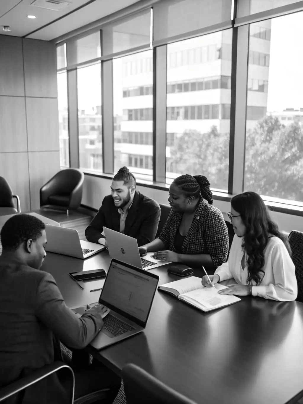A diverse group of people sitting around a table, engaged in a mediation session, highlighting the collaborative approach to resolving family disputes.